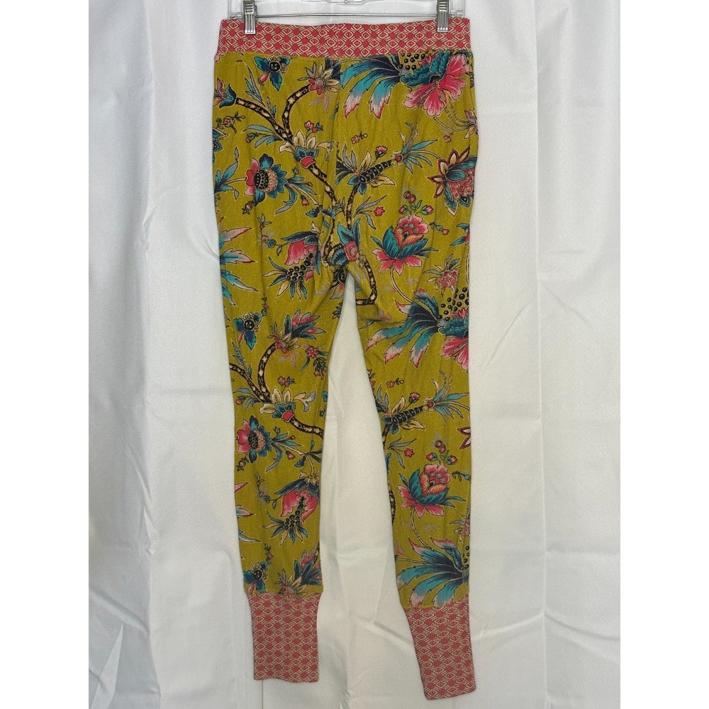 Sundance M Waffle Knit Floral Leggings Boho Mustard Cotton Lagenlook Cottagecore - Picture 2 of 7